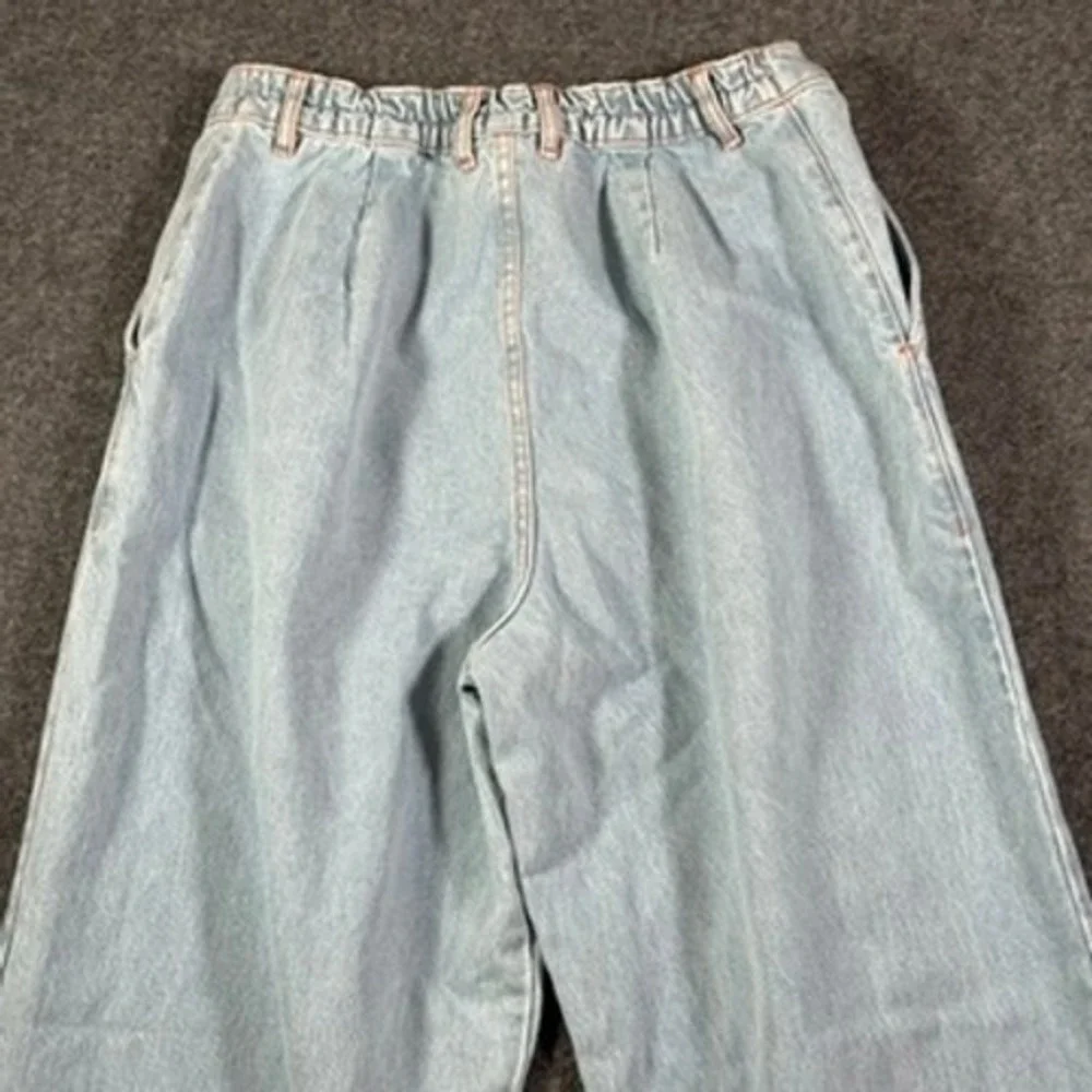 Denim‎ Trousers by Big Press Light Wash Pleated Wide Leg Jeans Womens Medium